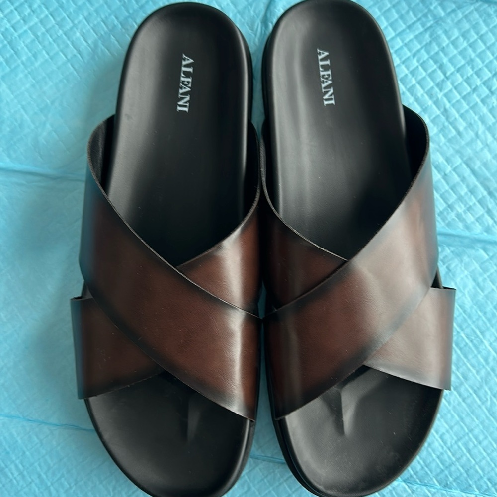 Men’s size 13 Alfani leather sandals NEVER worn one pair in BLACK one in BROWN